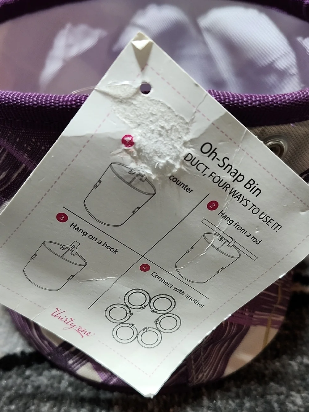 THIRTY-ONE GIFTS OH-SNAP MINI ROUND STORAGE CONTAINER BIN ORGANIZER PLUM  DESIGN
